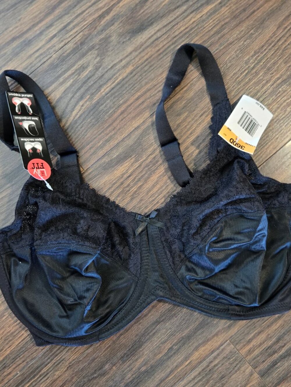 LILYETTE 'Lily Fit' Black Lace Underwire Bra NWT/SIZE 36DD